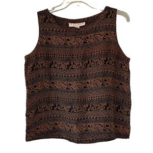 Vintage Silk Sleeveless Blouse Tribal Geometric Sz Medium
